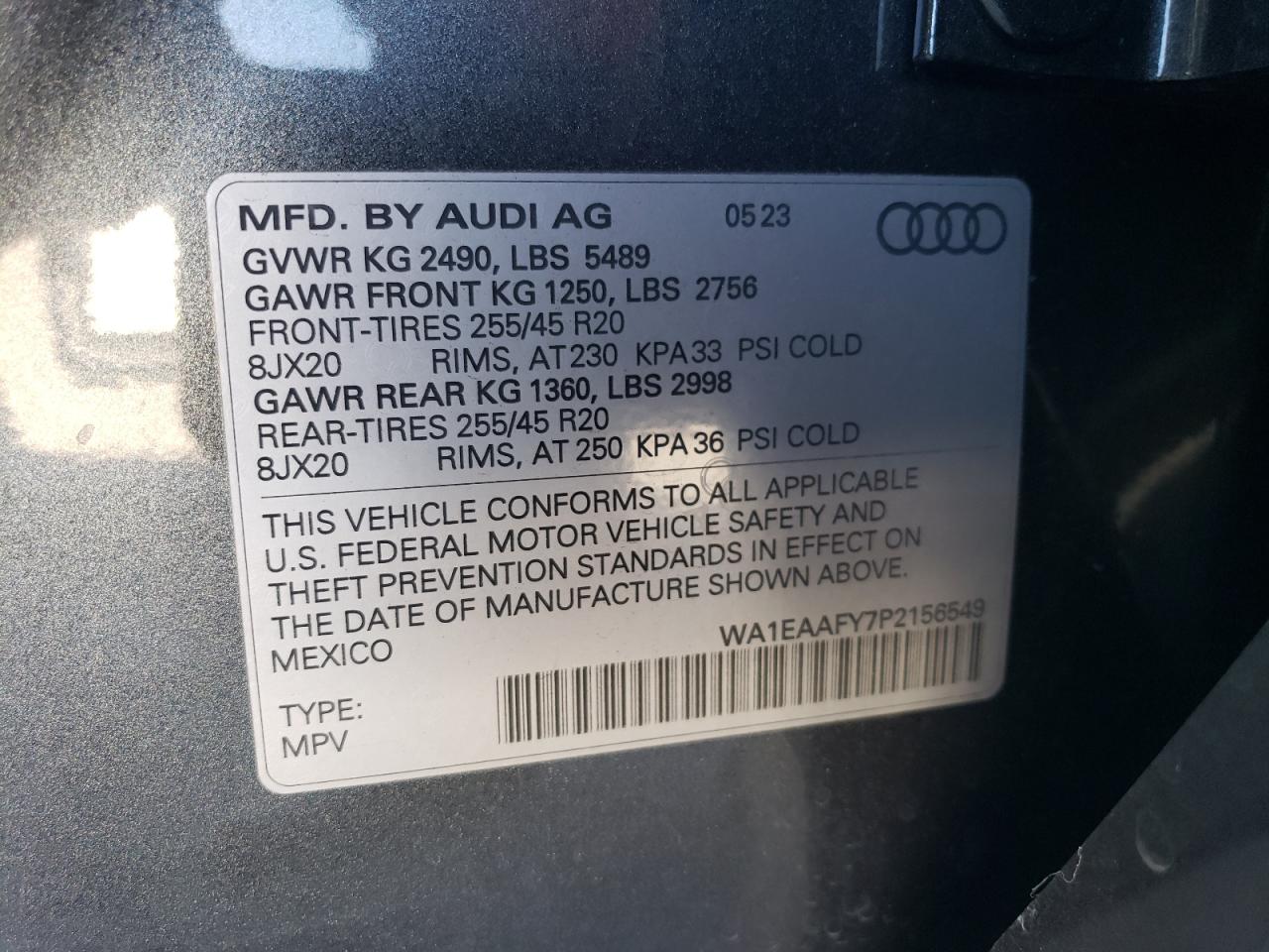 2023 Audi Q5 Premium Plus 45 VIN: WA1EAAFY7P2156549 Lot: 78667634