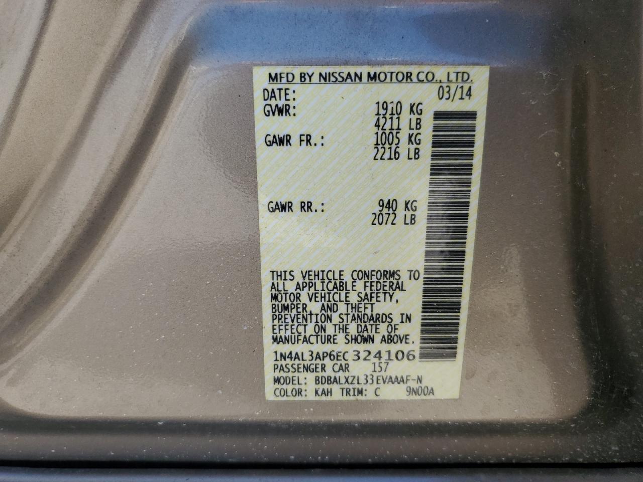 1N4AL3AP6EC324106 2014 Nissan Altima 2.5