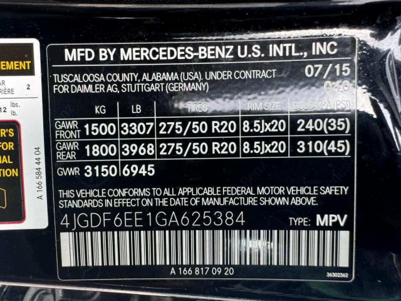 4JGDF6EE1GA625384 2016 Mercedes-Benz Gl 450 4Matic