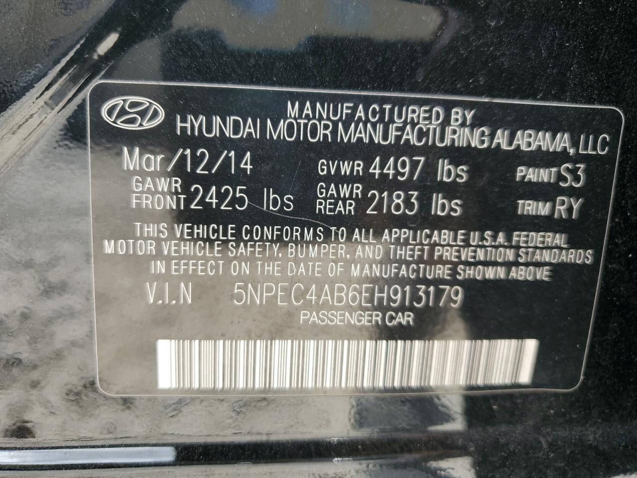 5NPEC4AB6EH913179 2014 Hyundai Sonata Se