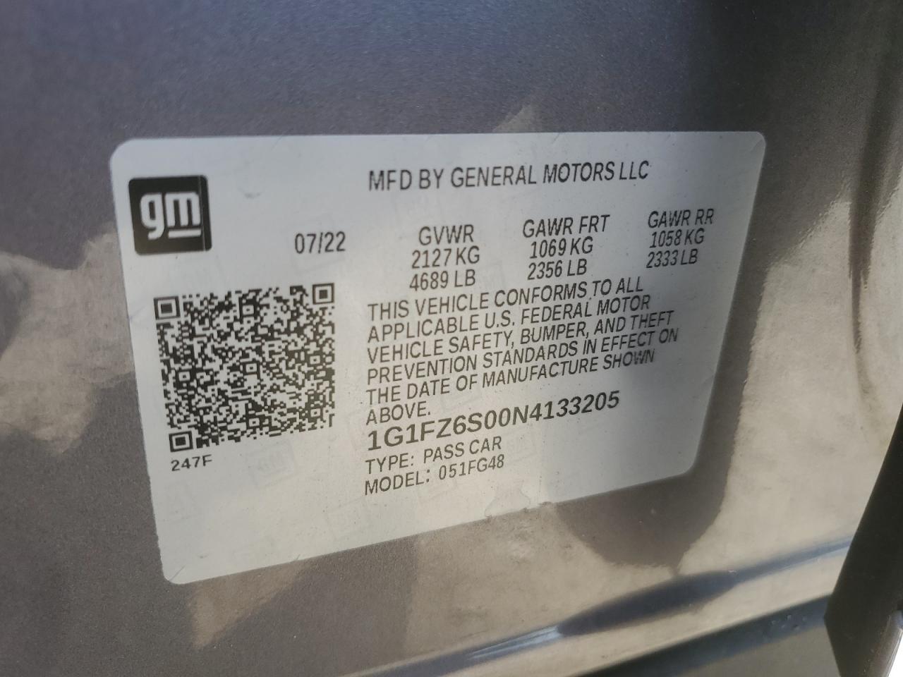 1G1FZ6S00N4133205 2022 Chevrolet Bolt Euv Premier