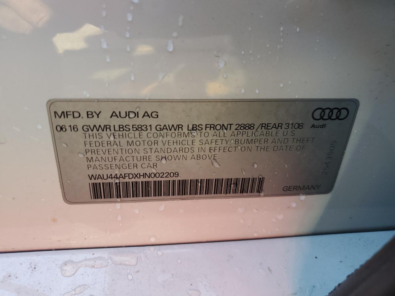 WAU44AFDXHN002209 2017 Audi A8 L Quattro