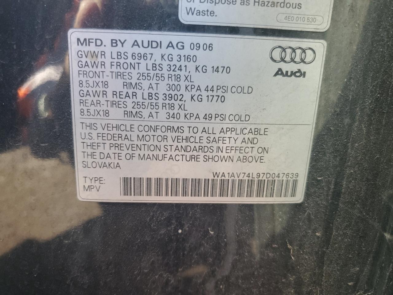 WA1AV74L97D047639 2007 Audi Q7 4.2 Quattro