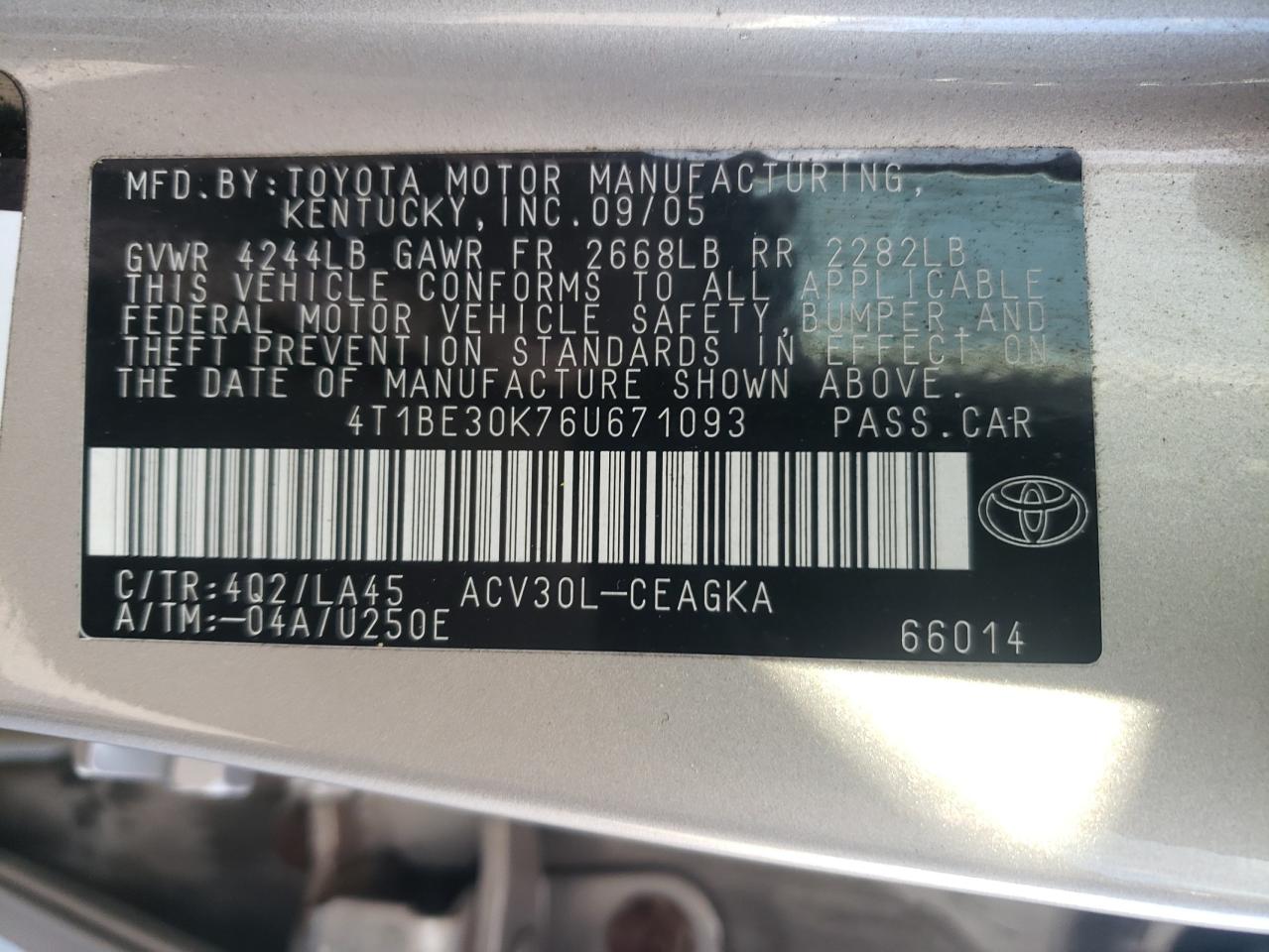 4T1BE30K76U671093 2006 Toyota Camry Le