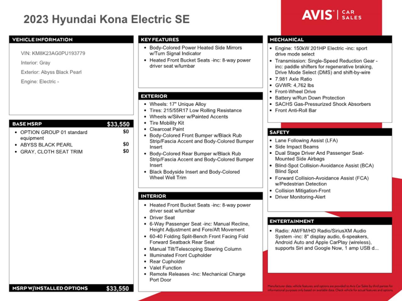 2023 Hyundai Kona Se VIN: KM8K23AG0PU193779 Lot: 68920084