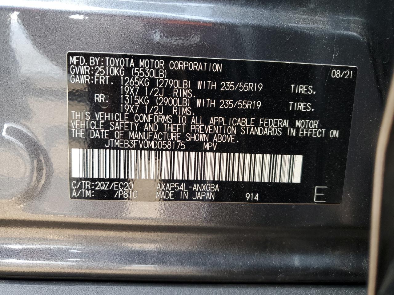 JTMEB3FV0MD058175 2021 Toyota Rav4 Prime Xse