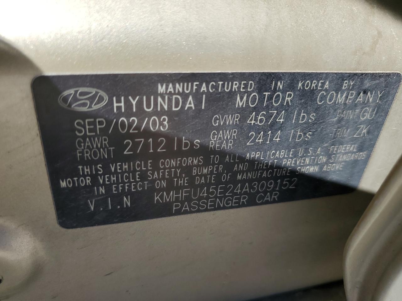 KMHFU45E24A309152 2004 Hyundai Xg 350