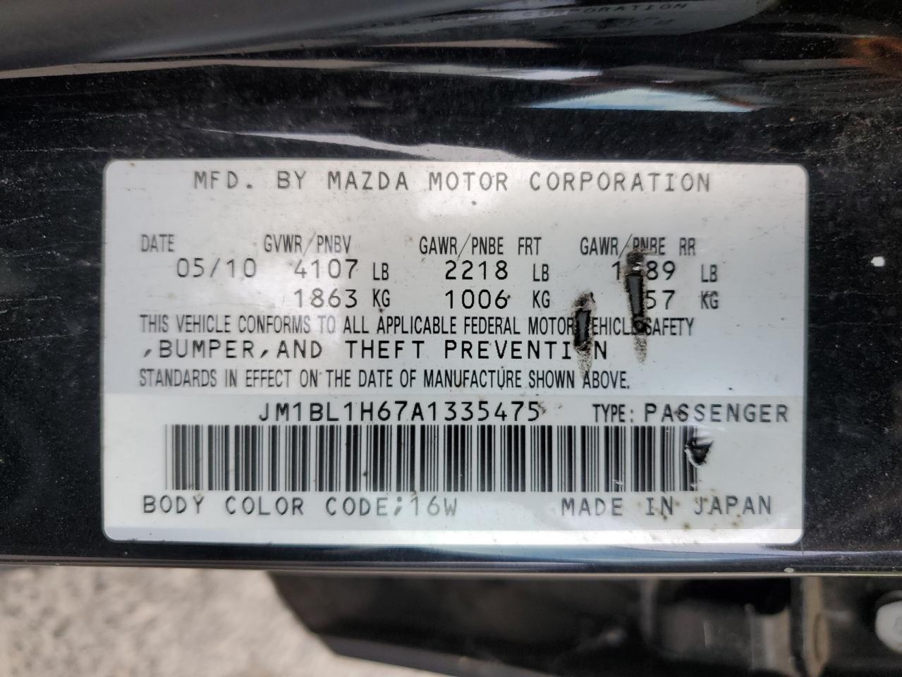 JM1BL1H67A1335475 2010 Mazda 3 S