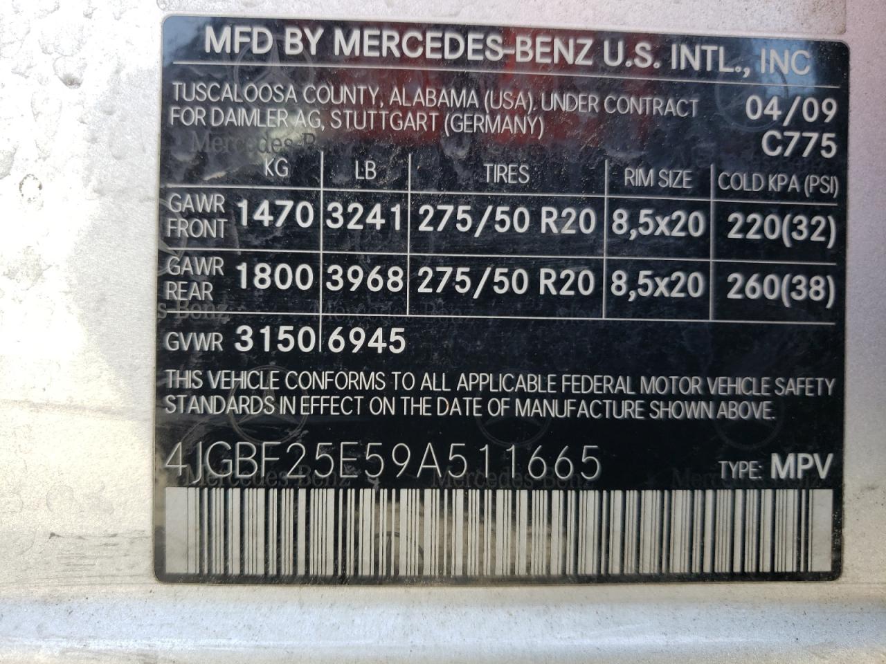 4JGBF25E59A511665 2009 Mercedes-Benz Gl