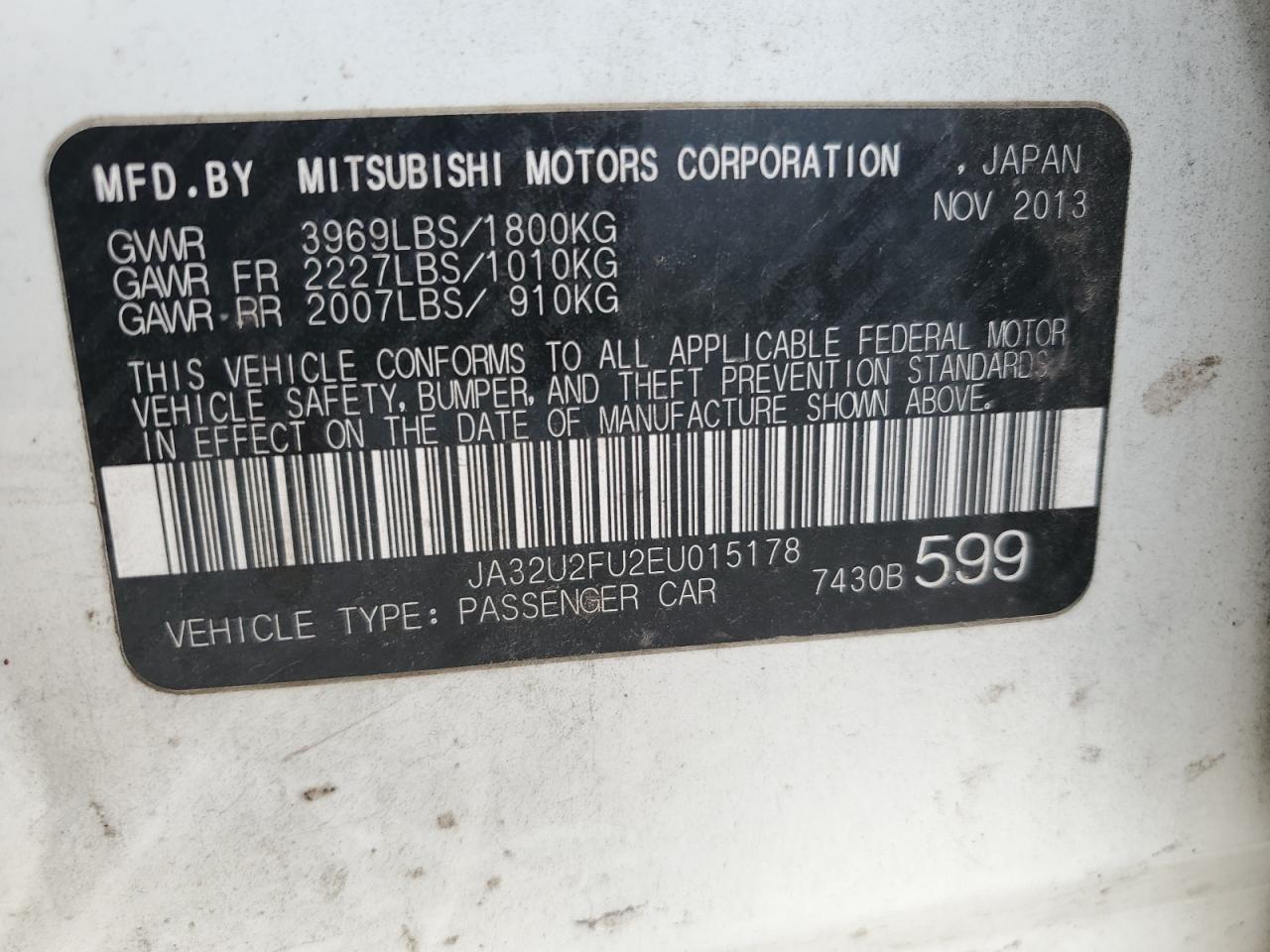 2014 Mitsubishi Lancer Es/Es Sport VIN: JA32U2FU2EU015178 Lot: 78306004