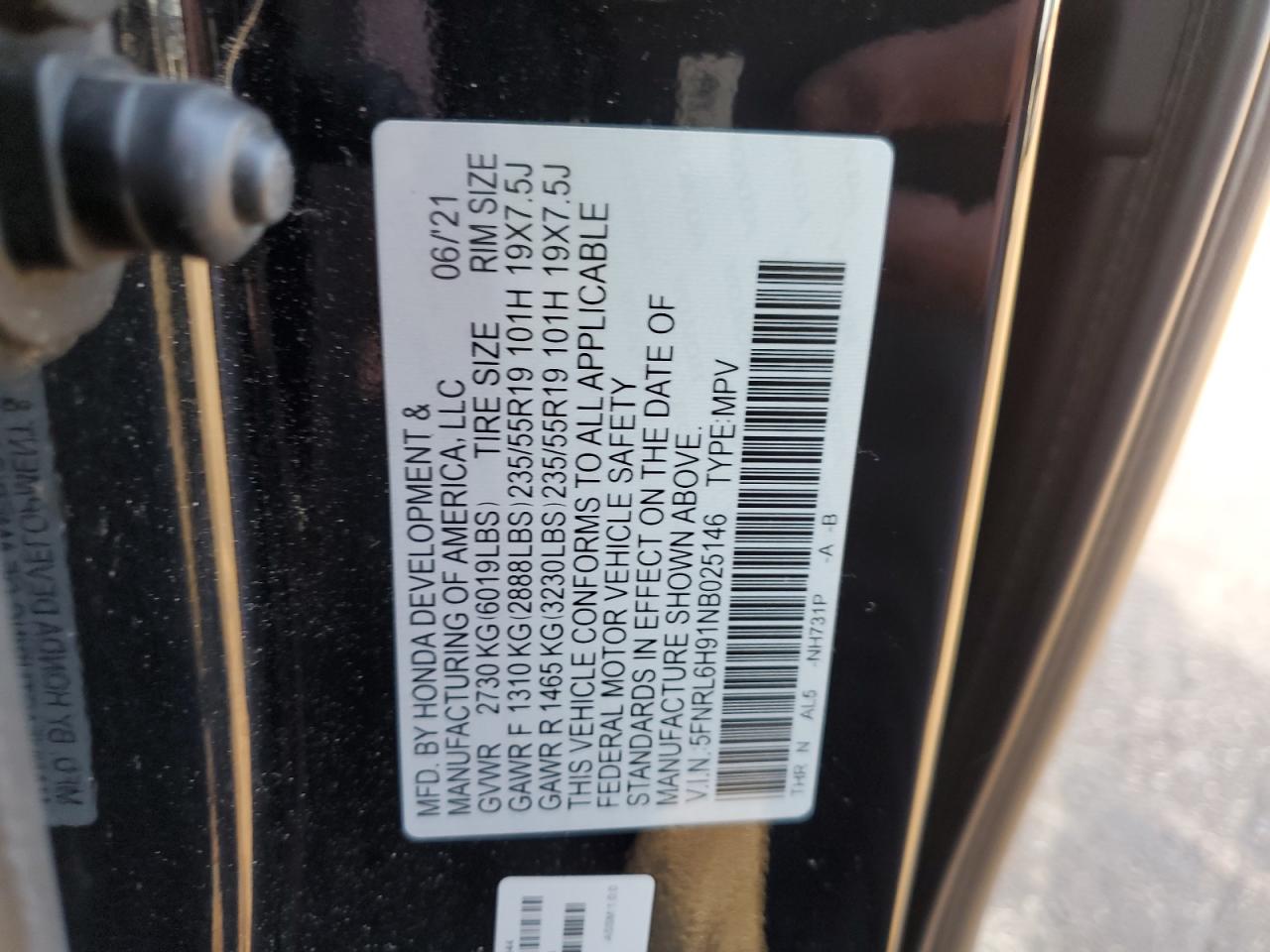 2022 Honda Odyssey Elite VIN: 5FNRL6H91NB025146 Lot: 75846954