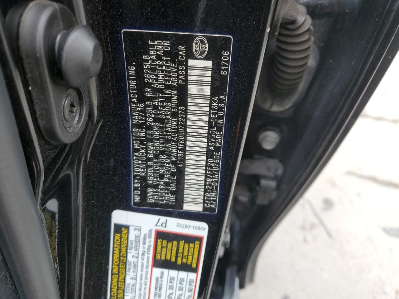 4T1BF1FK0HU722378 2017 Toyota Camry Le