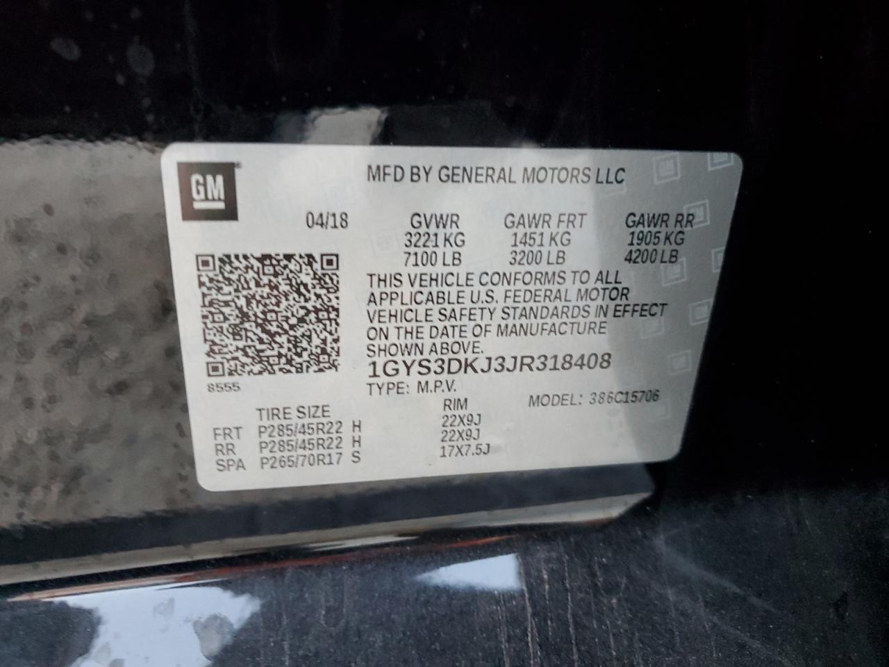 1GYS3DKJ3JR318408 2018 Cadillac Escalade Platinum