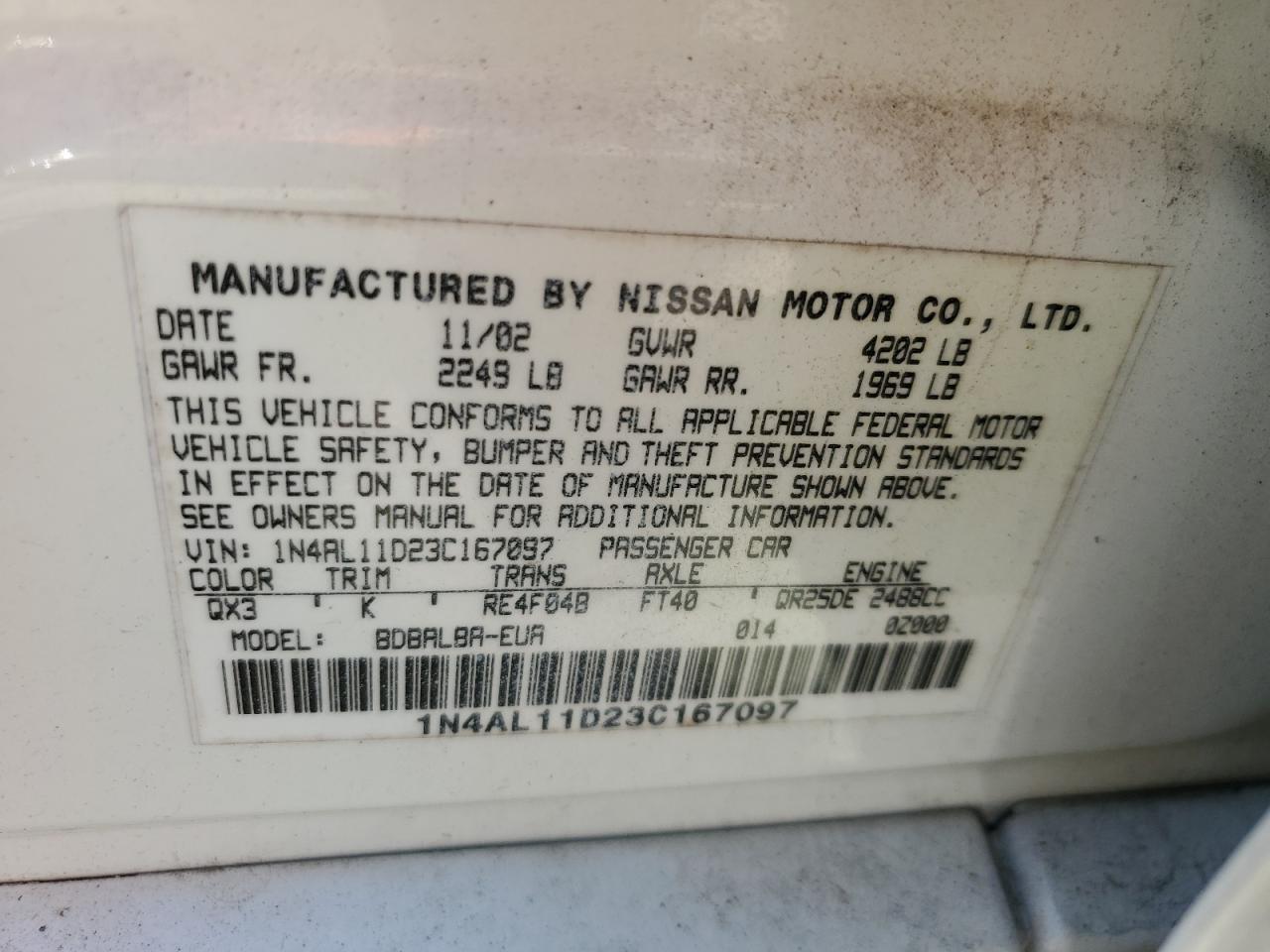 1N4AL11D23C167097 2003 Nissan Altima Base