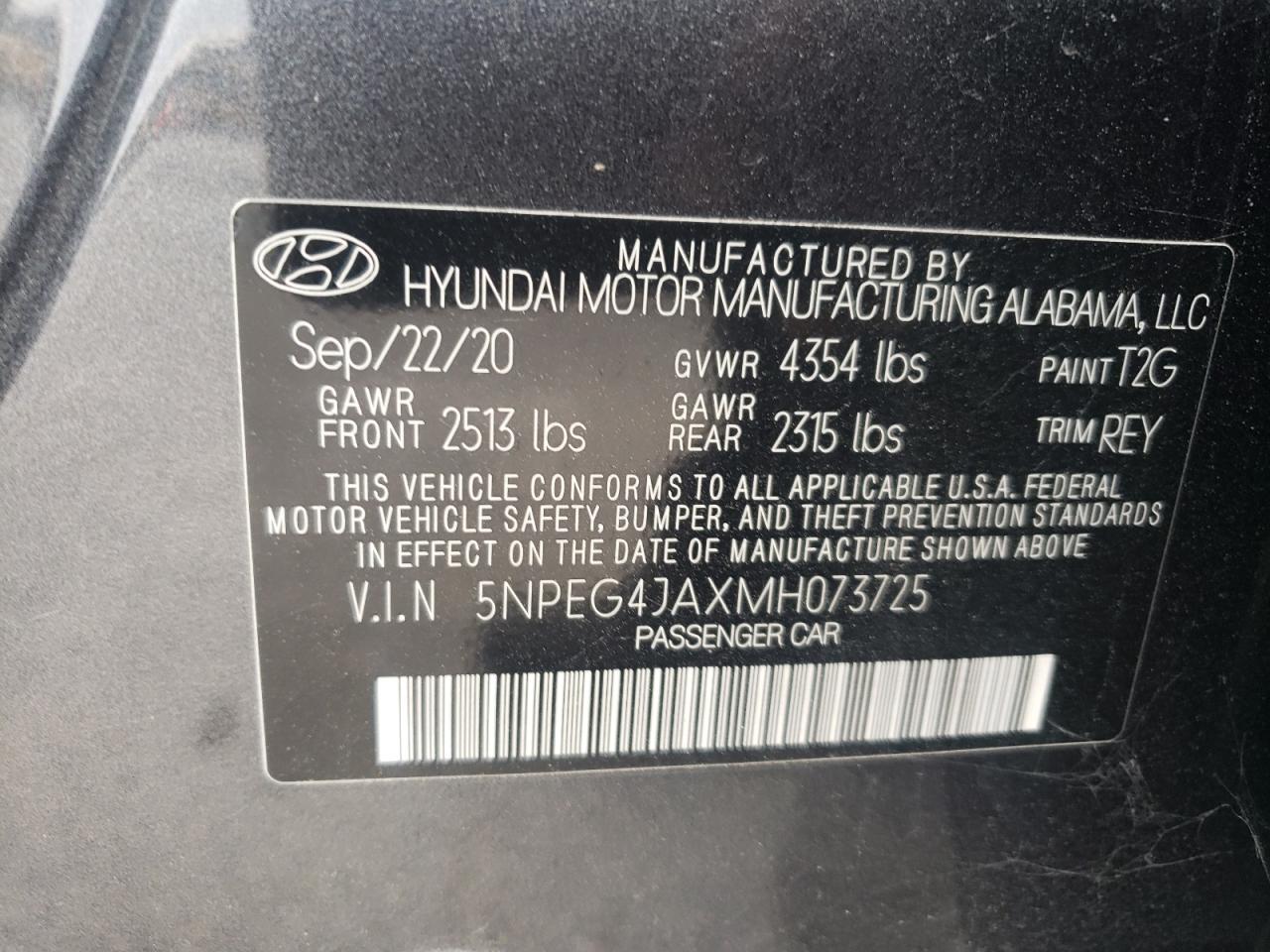 5NPEG4JAXMH073725 2021 Hyundai Sonata Se