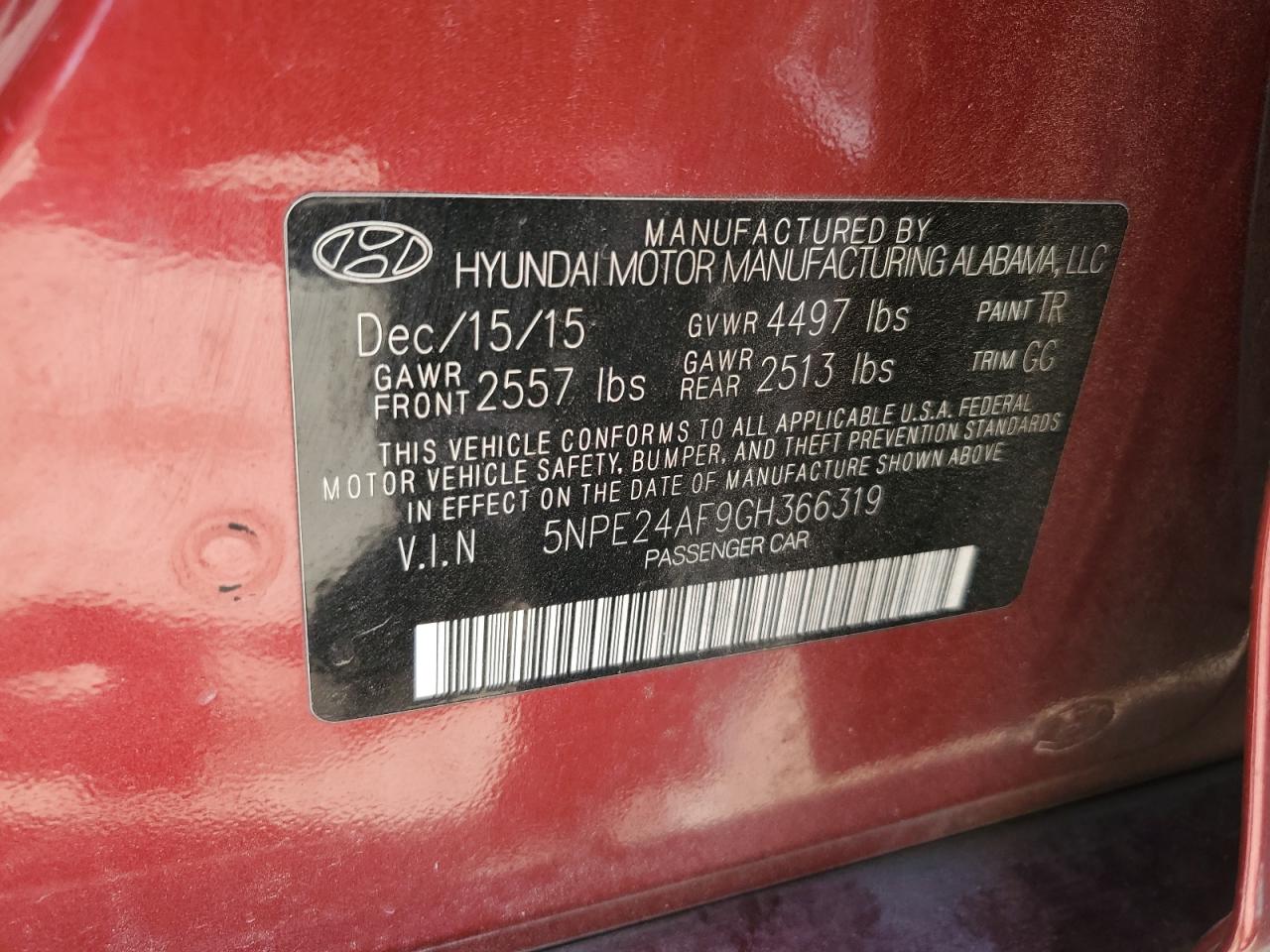 5NPE24AF9GH366319 2016 Hyundai Sonata Se