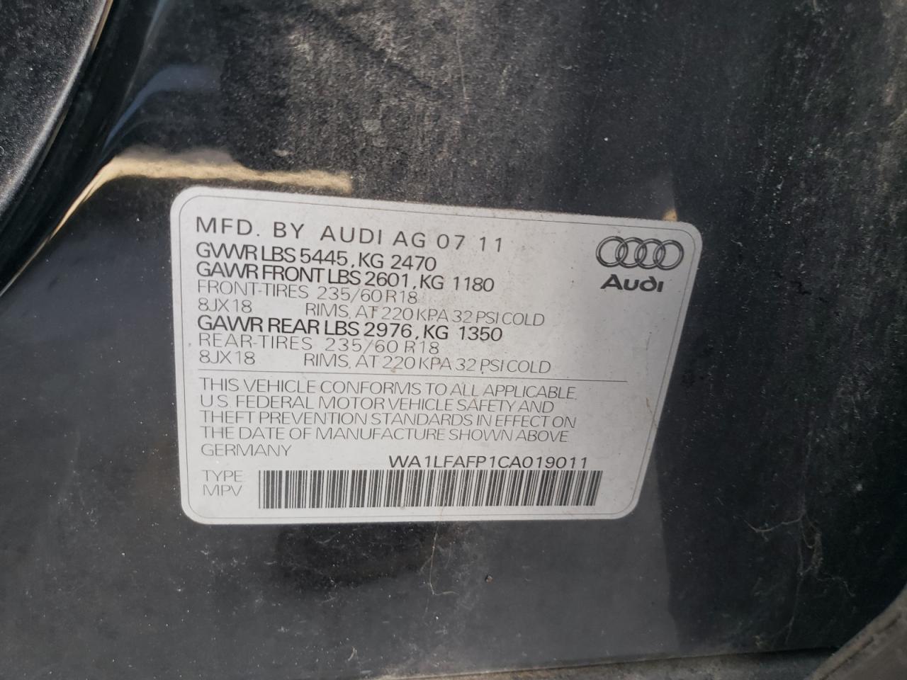 WA1LFAFP1CA019011 2012 Audi Q5 Premium Plus