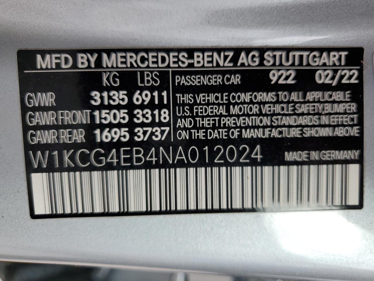 2022 Mercedes-Benz Eqs Sedan 580 4Matic VIN: W1KCG4EB4NA012024 Lot: 74054234