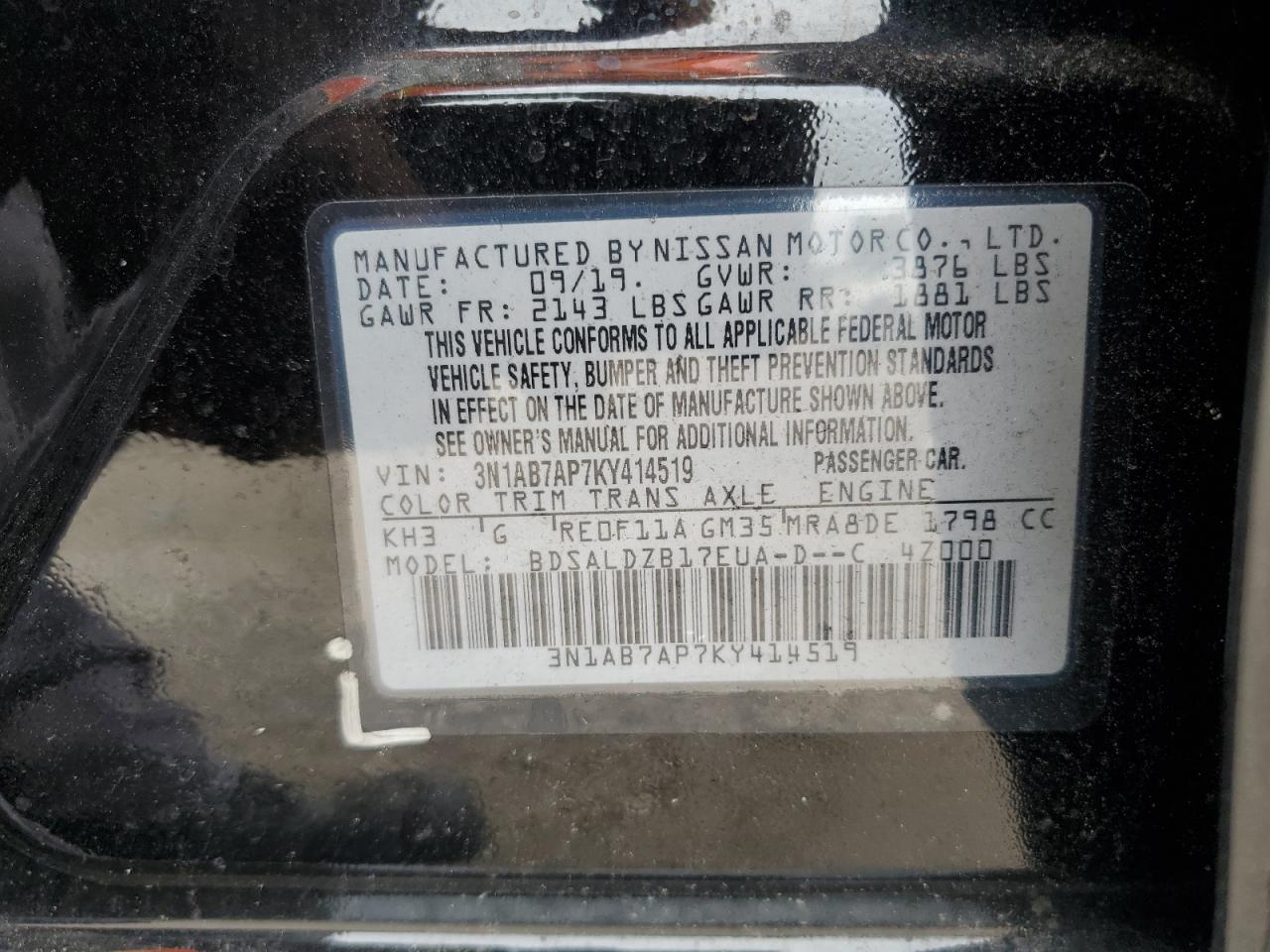 3N1AB7AP7KY414519 2019 Nissan Sentra S