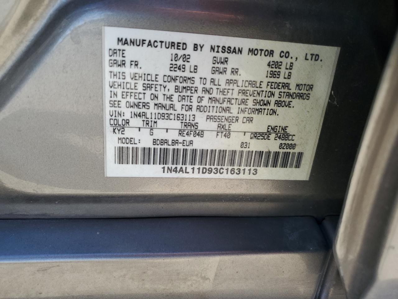 1N4AL11D93C163113 2003 Nissan Altima Base