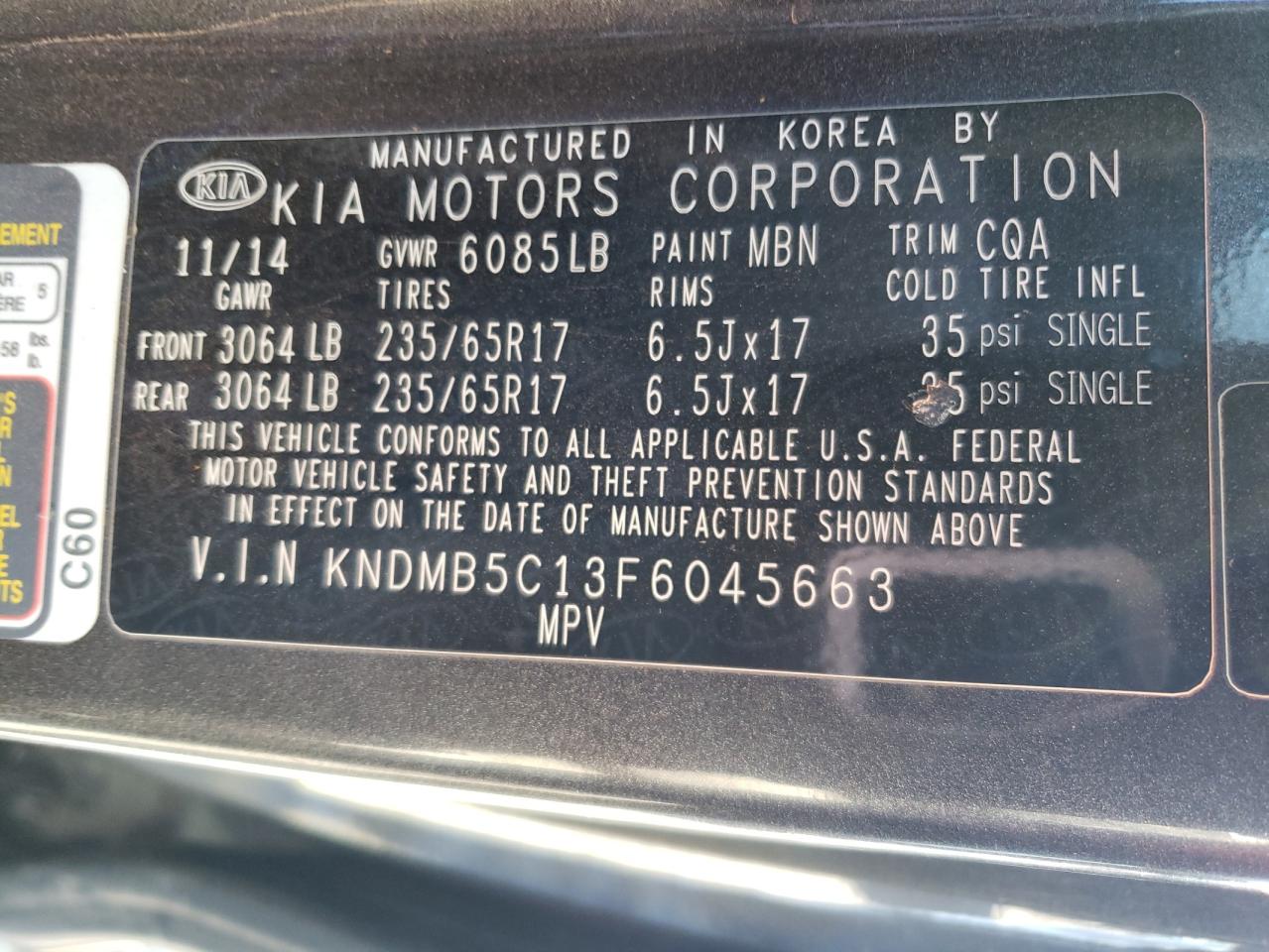 KNDMB5C13F6045663 2015 Kia Sedona Lx