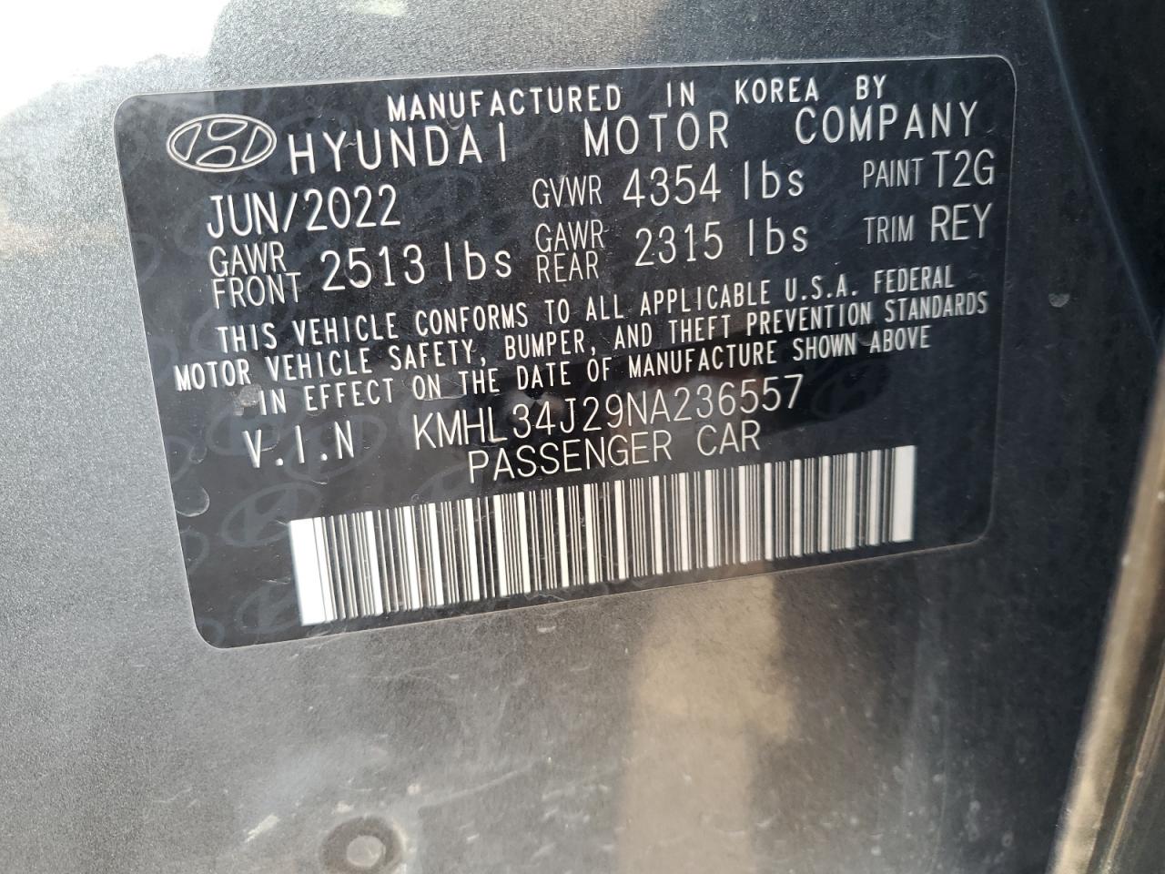 KMHL34J29NA236557 2022 Hyundai Sonata Limited