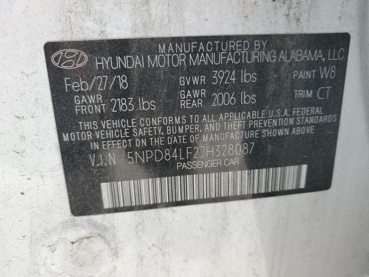 5NPD84LF2JH328087 2018 Hyundai Elantra Sel