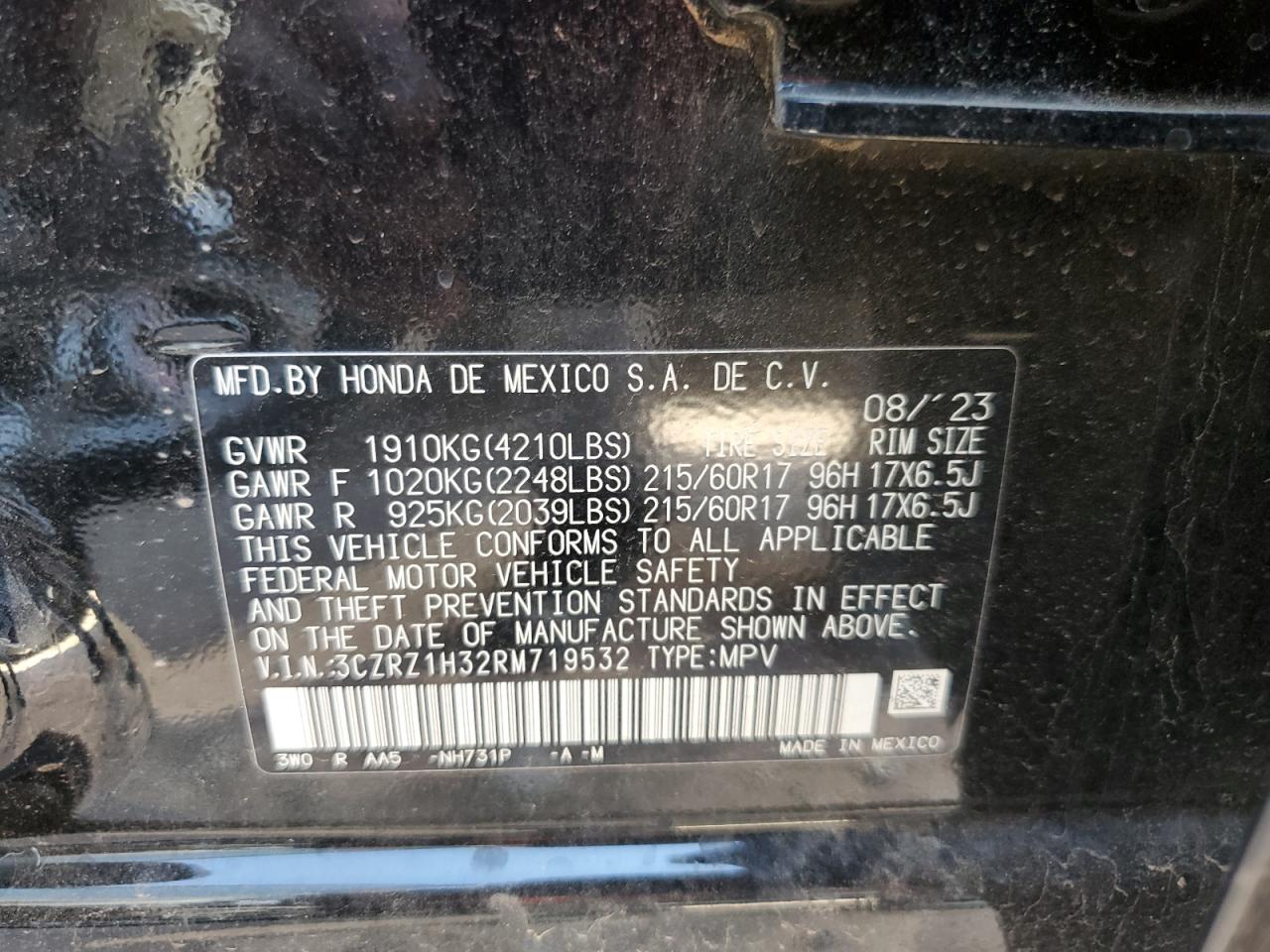 3CZRZ1H32RM719532 2024 Honda Hr-V Lx