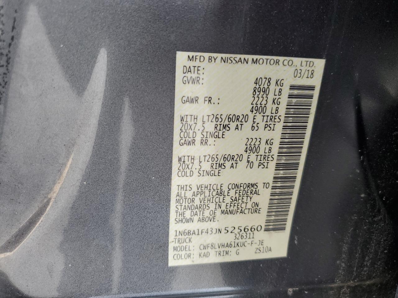 1N6BA1F43JN525660 2018 Nissan Titan Xd Sl