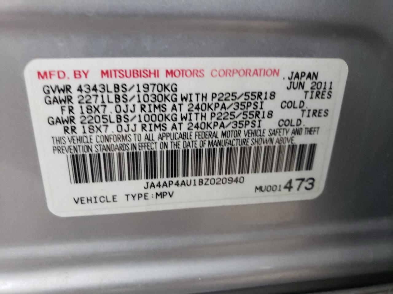 2011 Mitsubishi Outlander Sport Se VIN: JA4AP4AU1BZ020940 Lot: 78423134