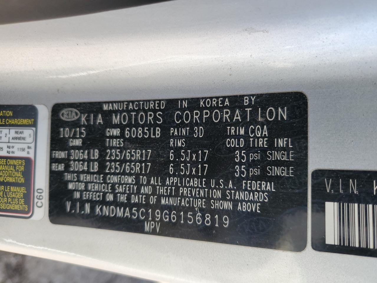 KNDMA5C19G6156819 2016 Kia Sedona L