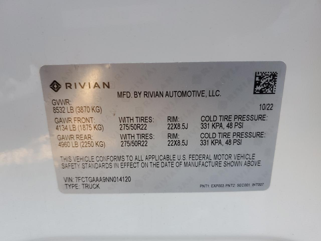 7FCTGAAA9NN014120 2022 Rivian R1T Adventure