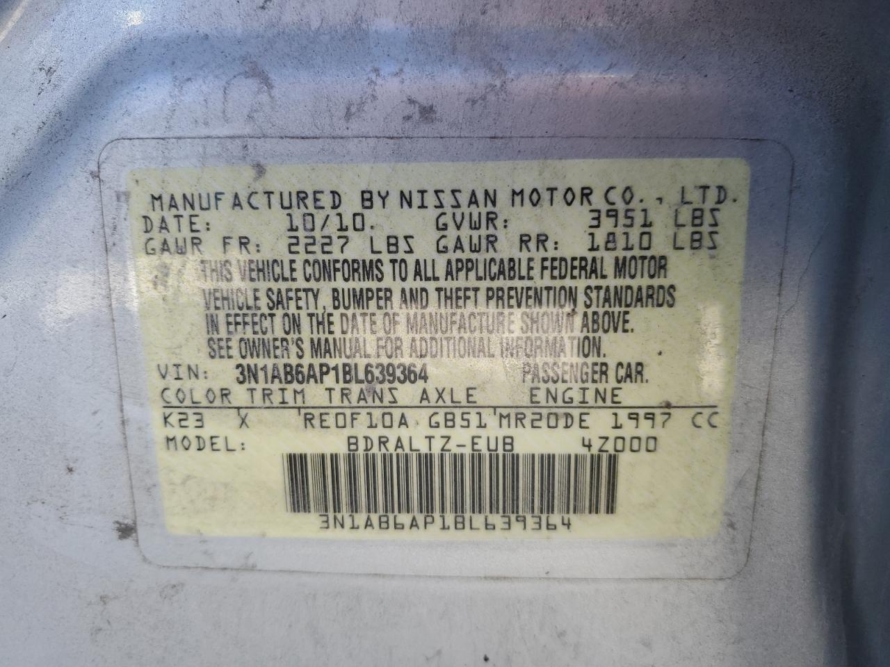 3N1AB6AP1BL639364 2011 Nissan Sentra 2.0