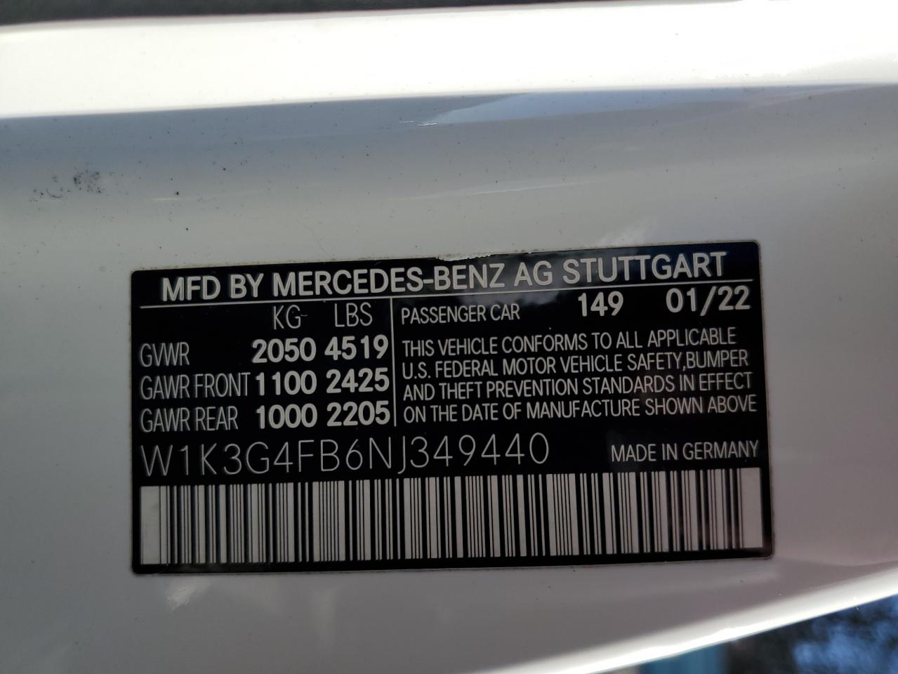 2022 Mercedes-Benz A 220 4Matic VIN: W1K3G4FB6NJ349440 Lot: 80438744