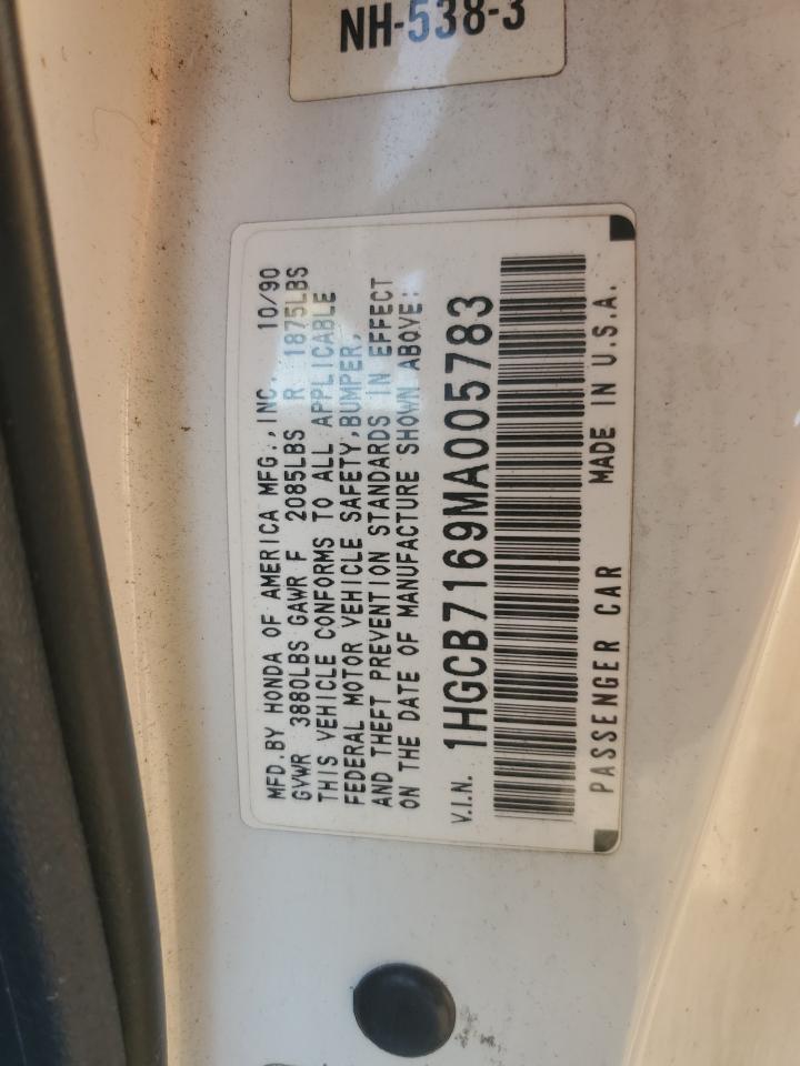 1HGCB7169MA005783 1991 Honda Accord Ex