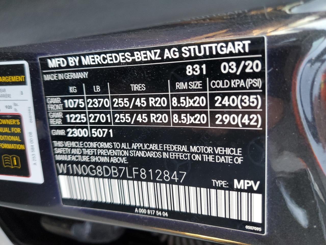 W1N0G8DB7LF812847 2020 Mercedes-Benz Glc 300