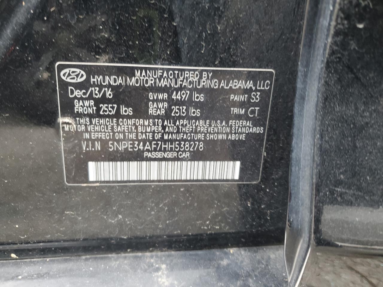 5NPE34AF7HH538278 2017 Hyundai Sonata Sport