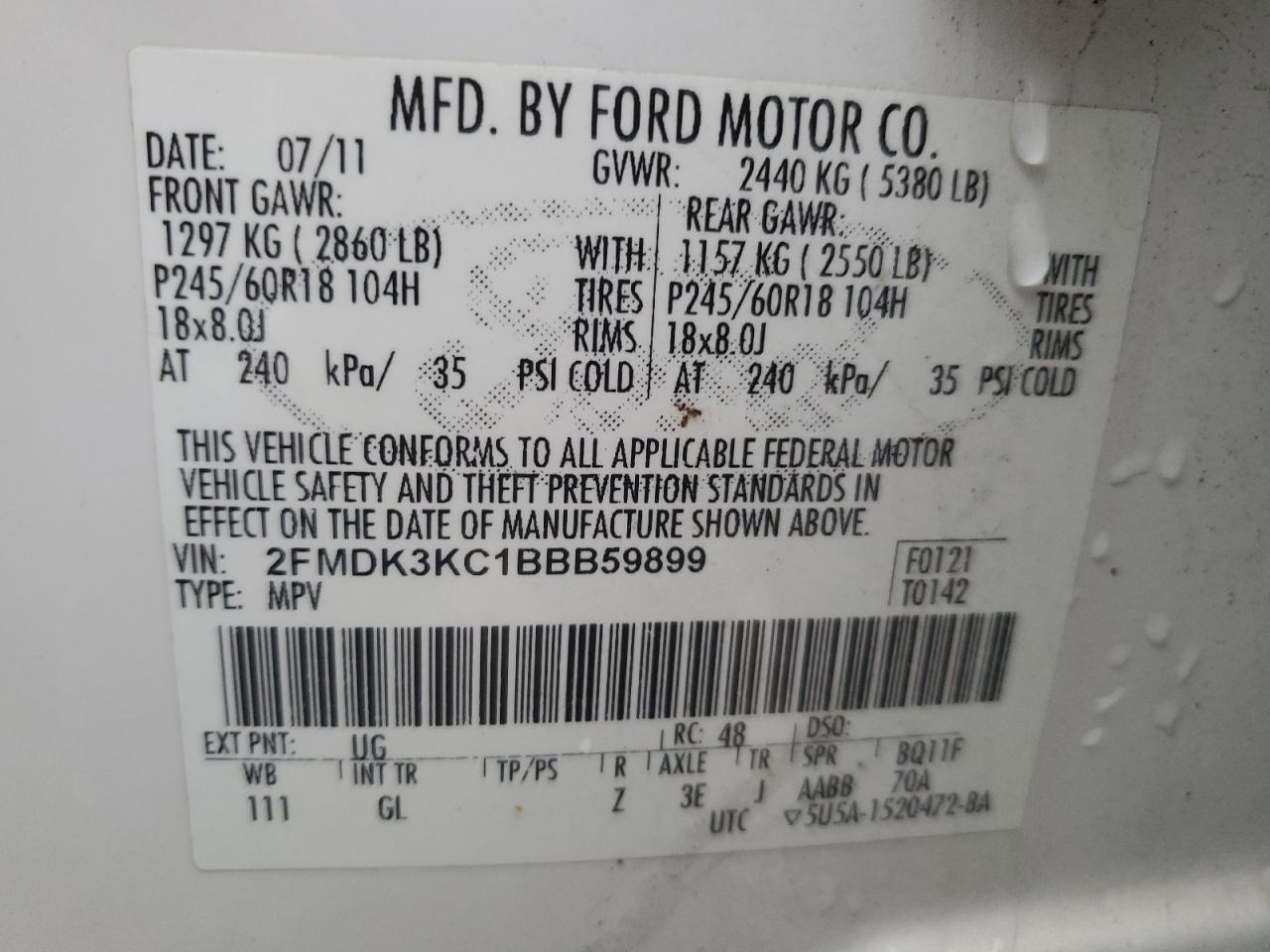 2FMDK3KC1BBB59899 2011 Ford Edge Limited