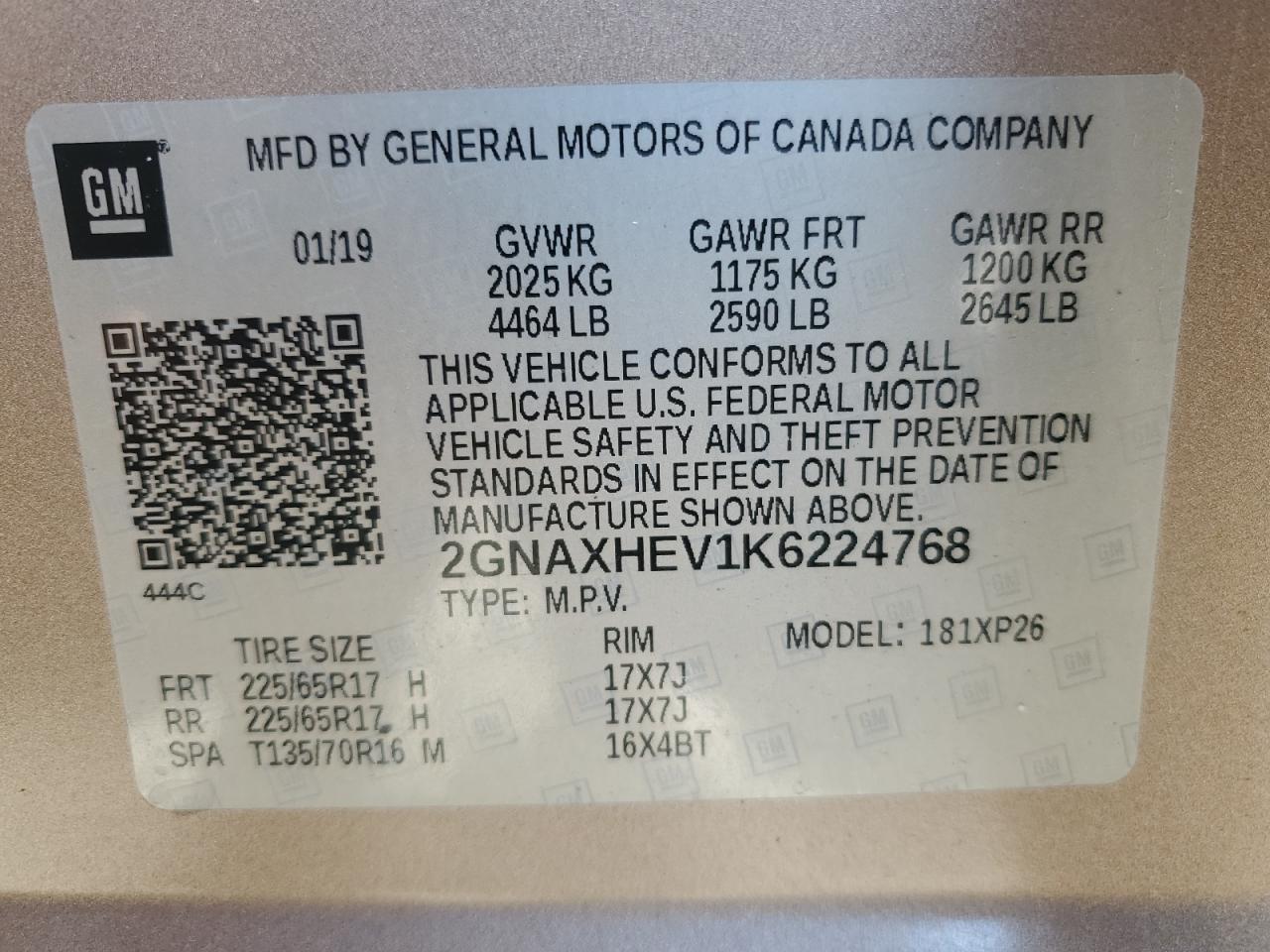 2GNAXHEV1K6224768 2019 Chevrolet Equinox Ls