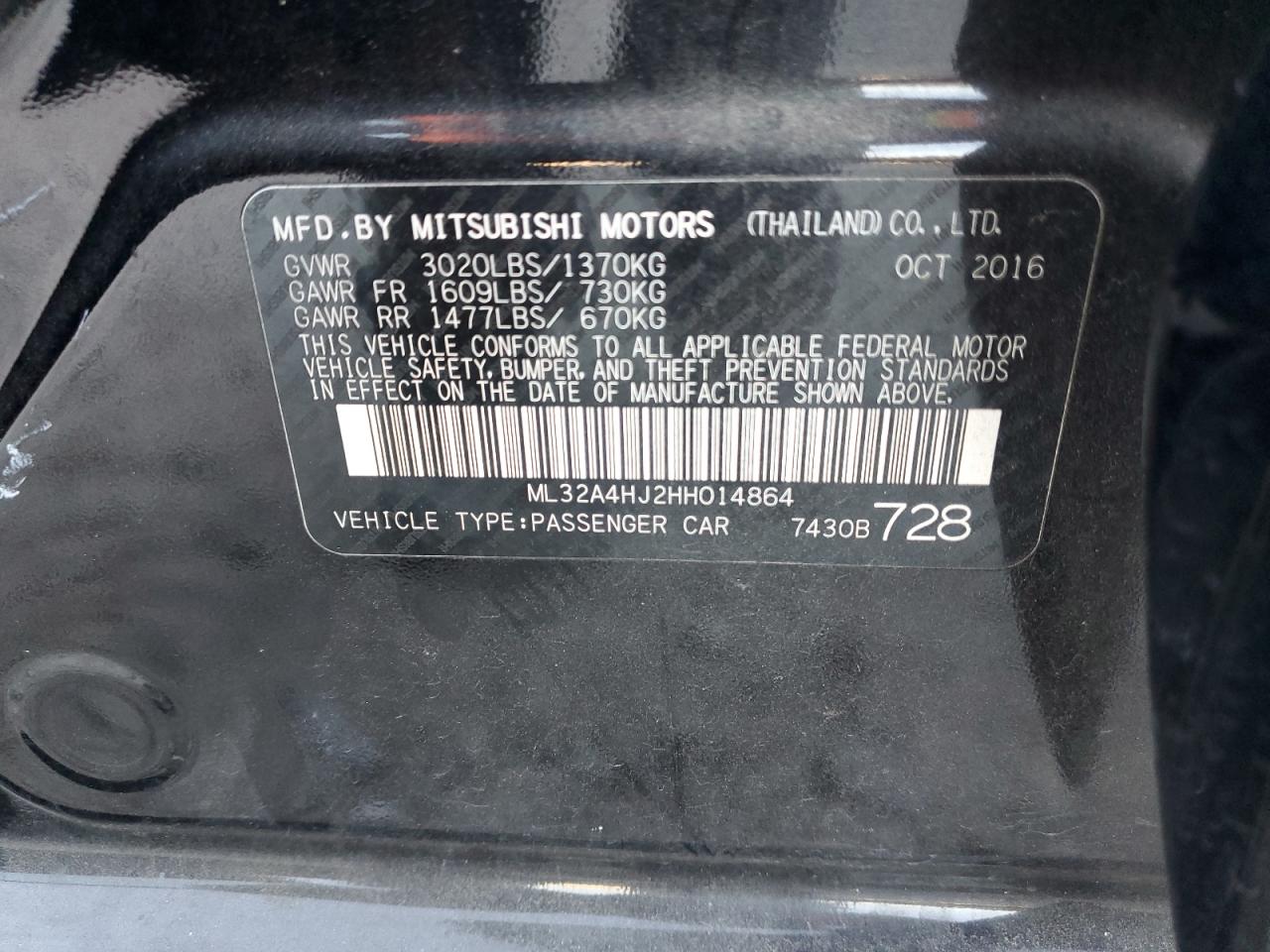 2017 Mitsubishi Mirage Se VIN: ML32A4HJ2HH014864 Lot: 80264054