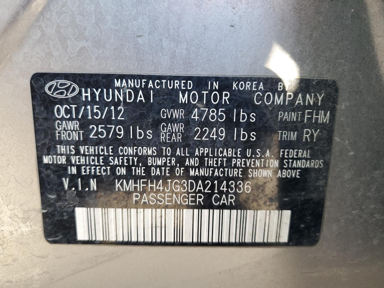 KMHFH4JG3DA214336 2013 Hyundai Azera Gls