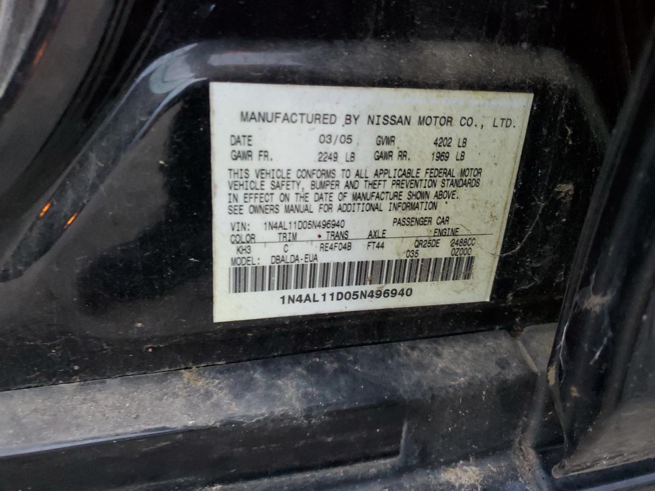 1N4AL11D05N496940 2005 Nissan Altima S