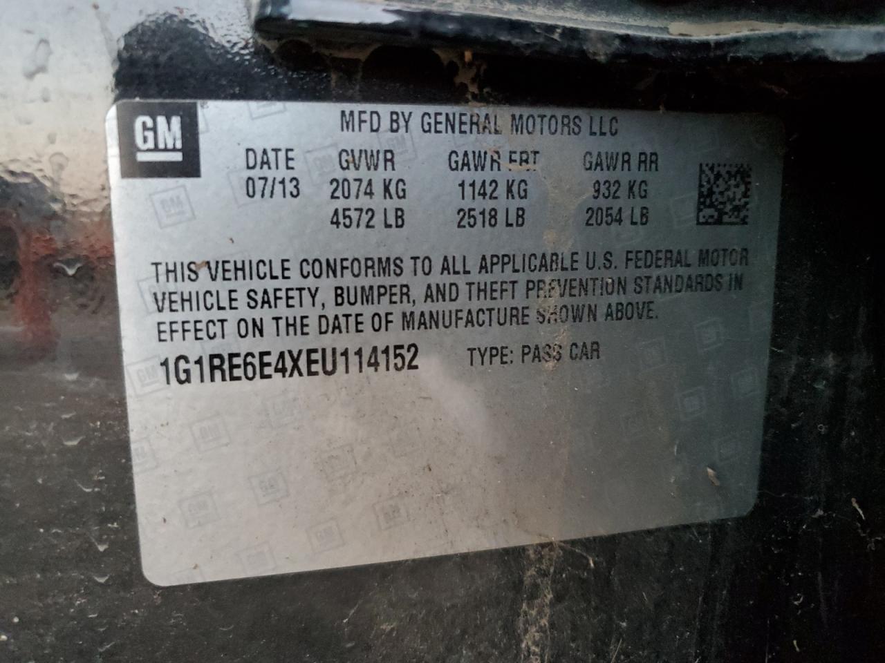 1G1RE6E4XEU114152 2014 Chevrolet Volt