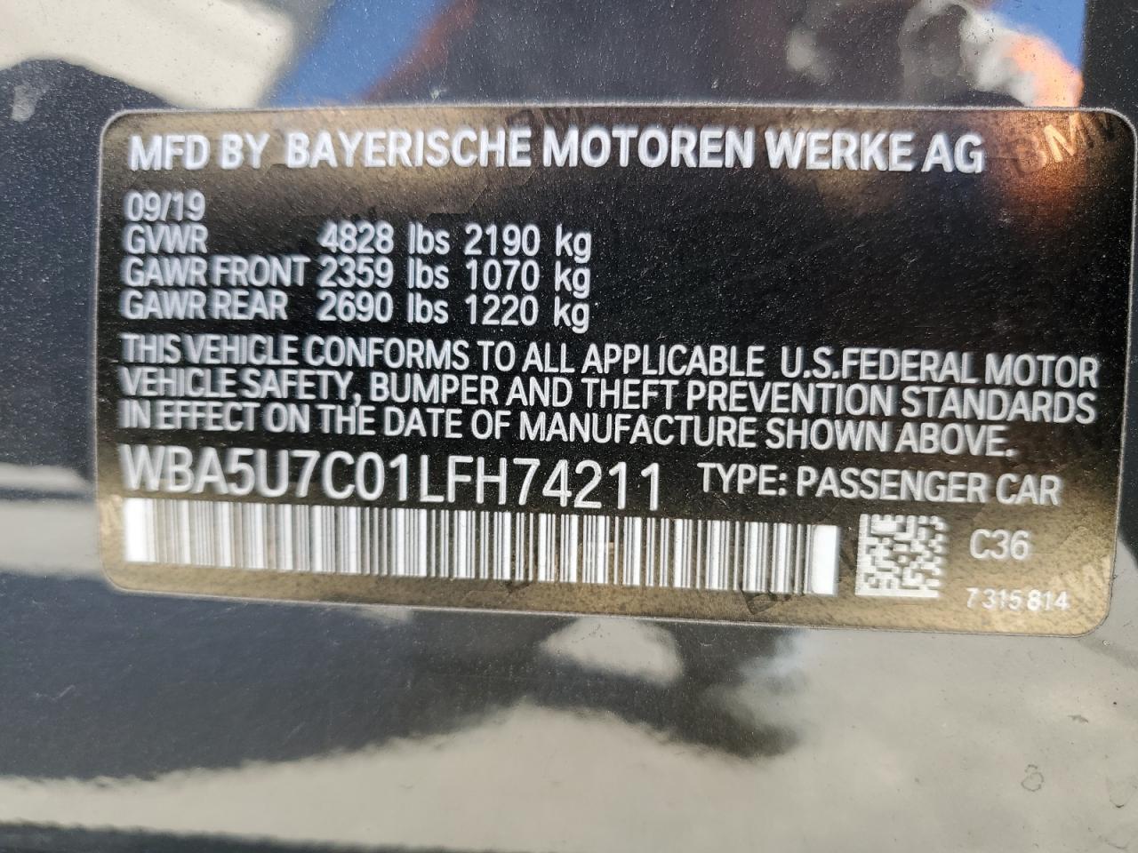 2020 BMW M340I VIN: WBA5U7C01LFH74211 Lot: 80154114