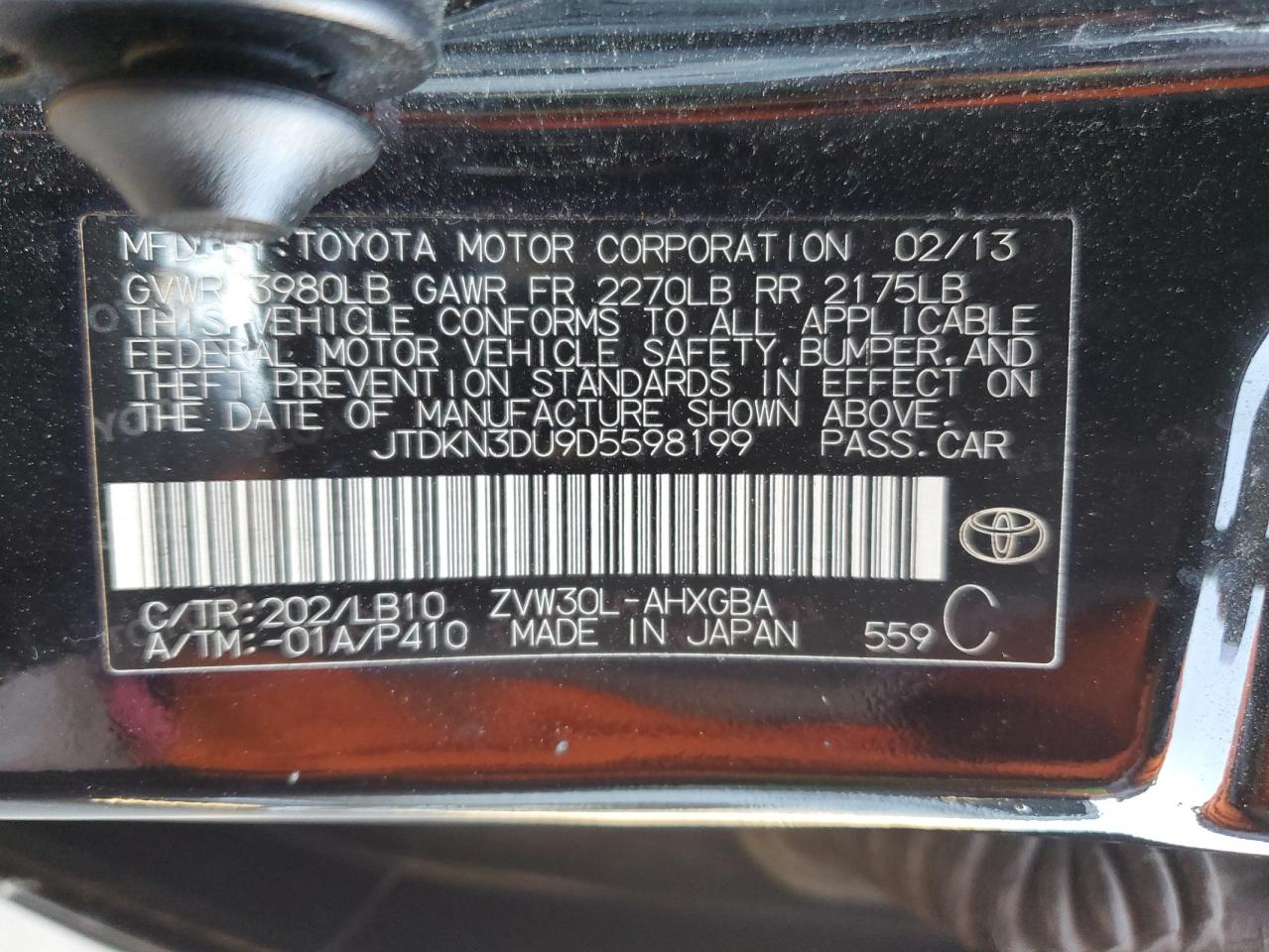 2013 Toyota Prius VIN: JTDKN3DU9D5598199 Lot: 81774934