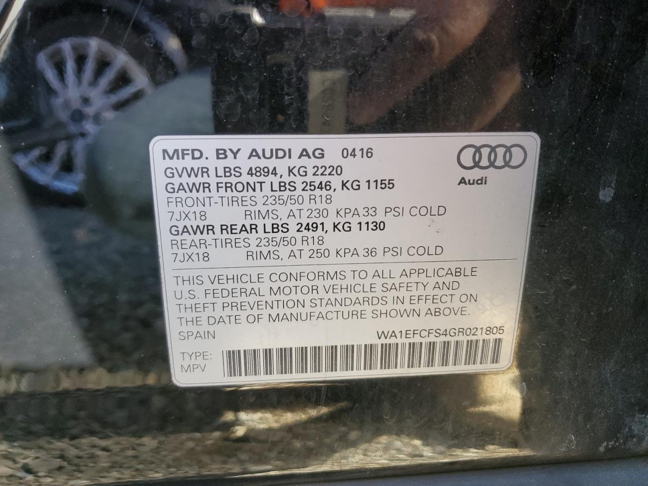 2016 Audi Q3 Premium Plus VIN: WA1EFCFS4GR021805 Lot: 78252064