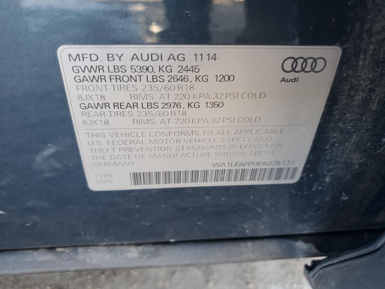 2015 Audi Q5 Premium Plus VIN: WA1LFAFP0FA075171 Lot: 80897714