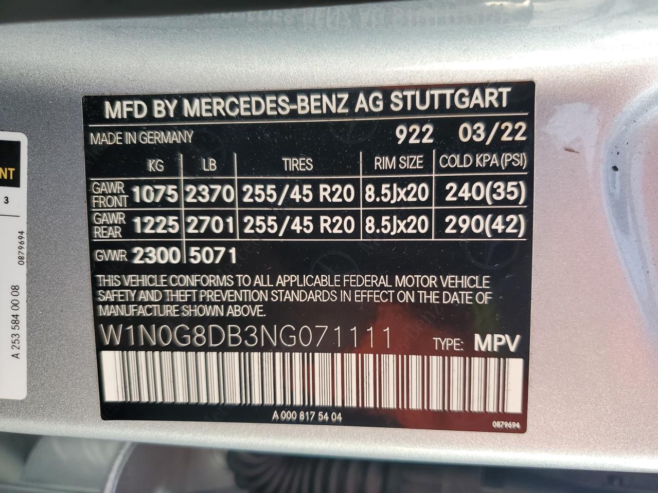 2022 Mercedes-Benz Glc 300 VIN: W1N0G8DB3NG071111 Lot: 74670364