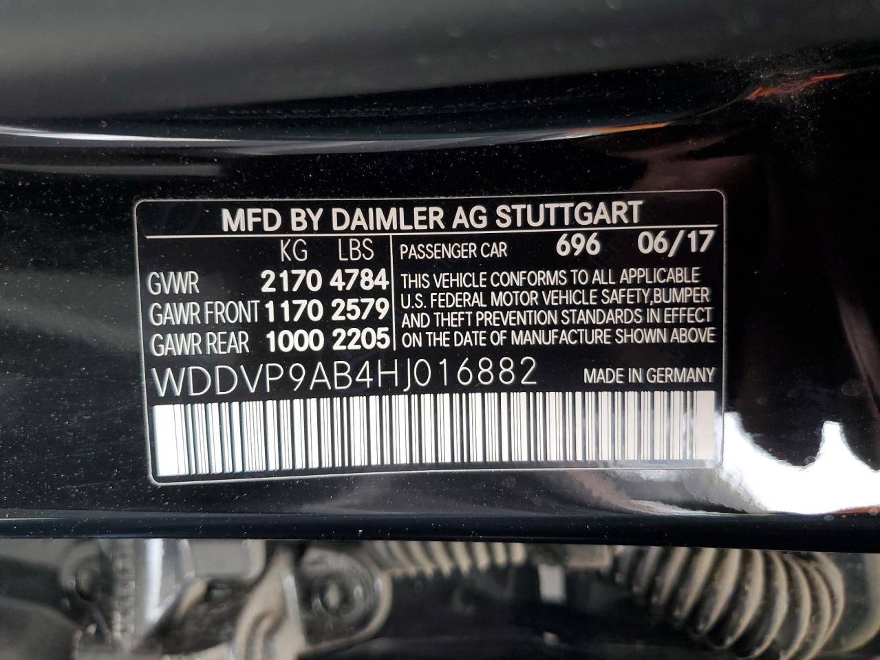 2017 Mercedes-Benz B 250E VIN: WDDVP9AB4HJ016882 Lot: 82331384