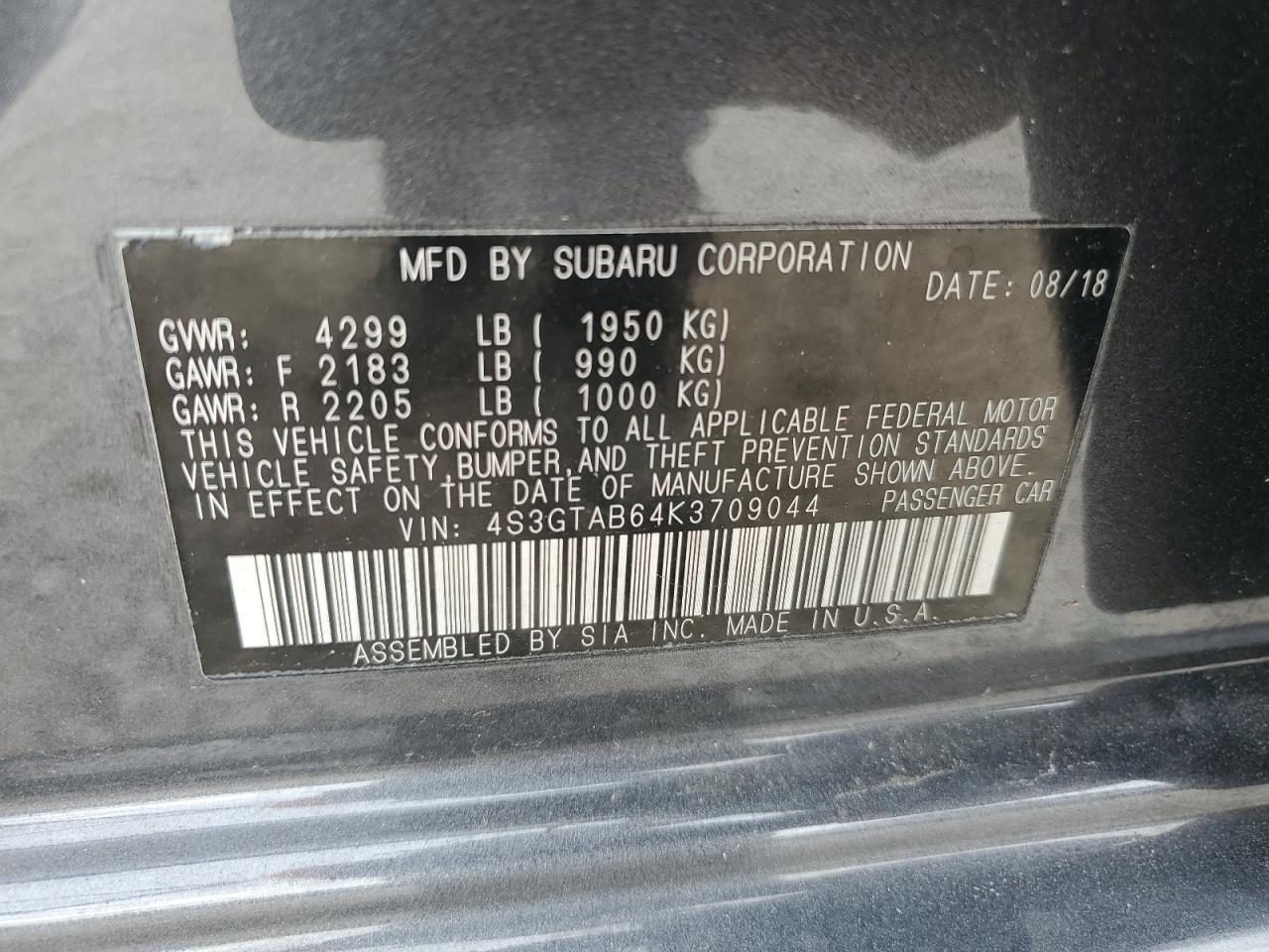 4S3GTAB64K3709044 2019 Subaru Impreza